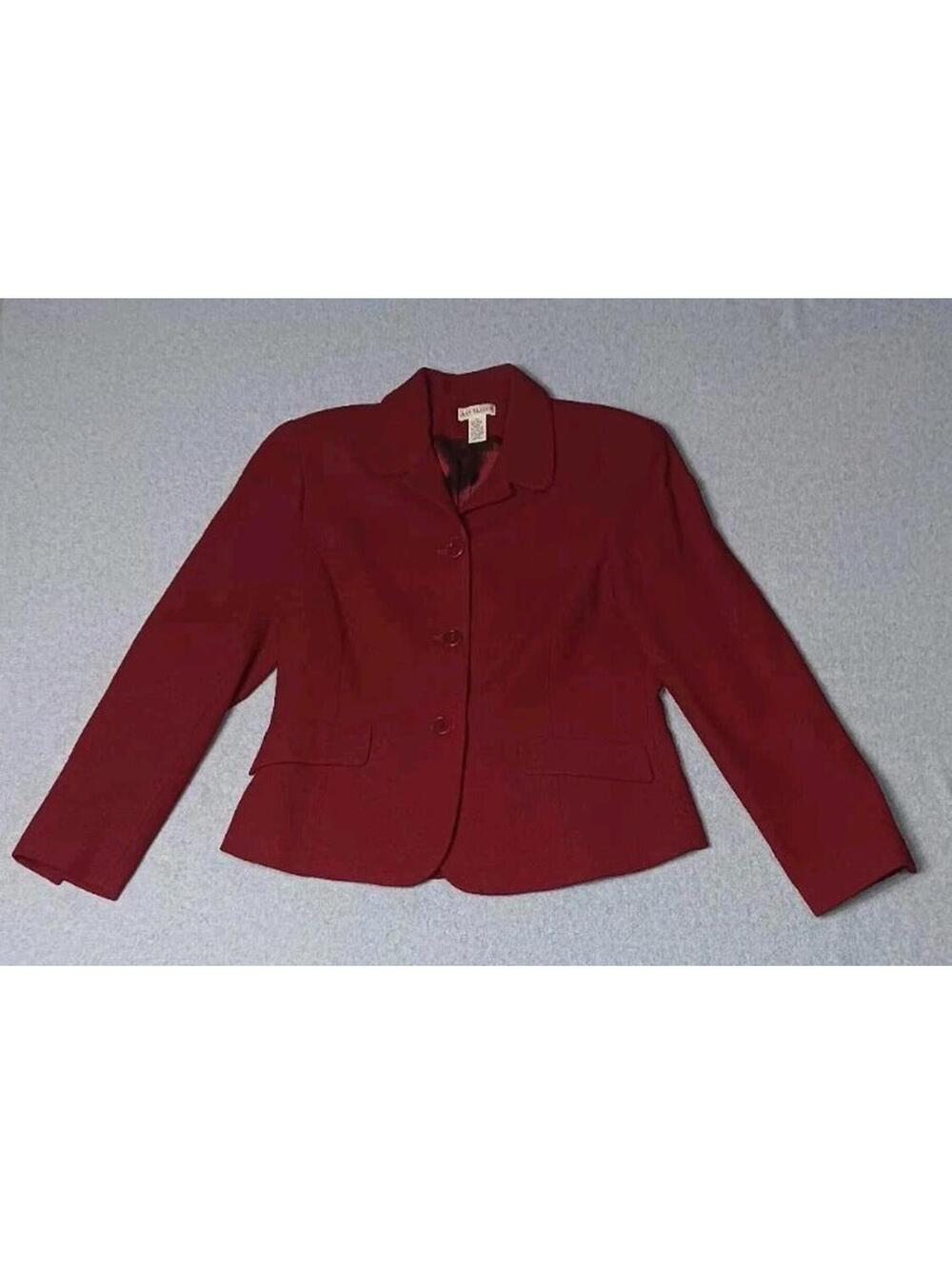 Ann Taylor Wool Blend Tweed Blazer Jacket Womens Size 10 Red Old Money Button Up